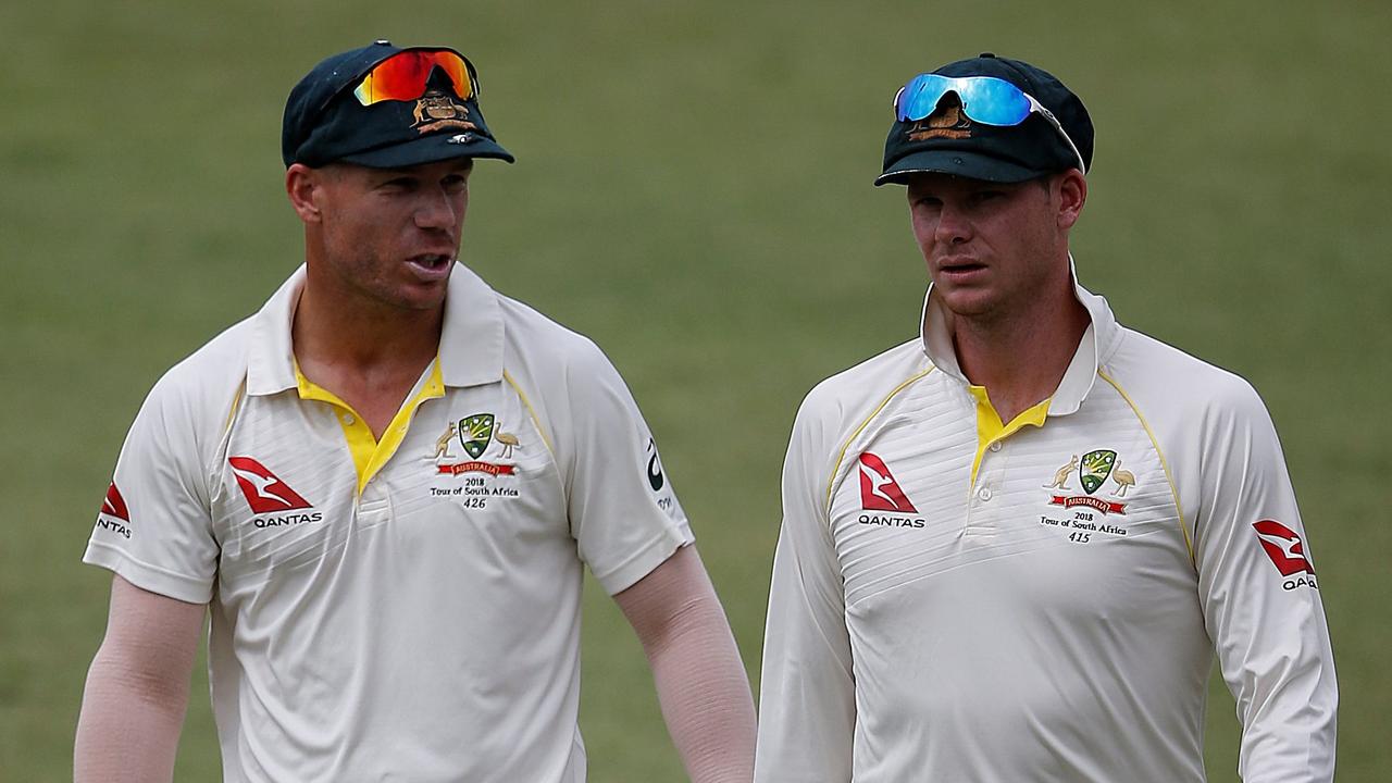 Warner and Steve Smith pictured in South Africa in 2018. Picture: AFP PHOTO / MARCO LONGARI