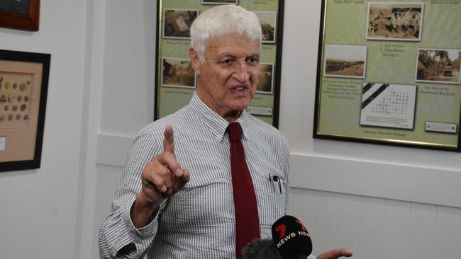 Kennedy Federal MP Bob Katter answers a question on whether he backed the decision to suspend Townsville Mayor Troy Thompson on 12 months paid leave. Picture: Chris Burns