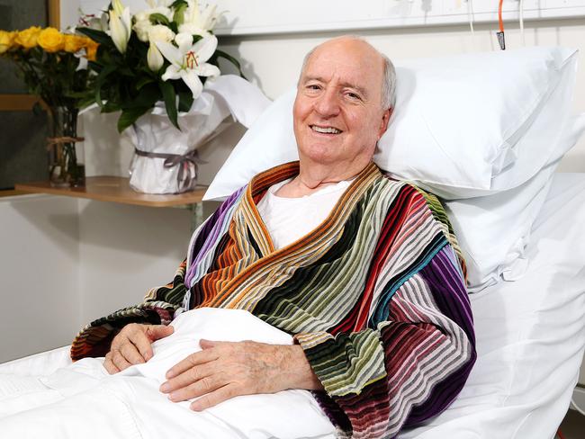 Alan Jones in hospital recovering from his thirteen hour back operation.