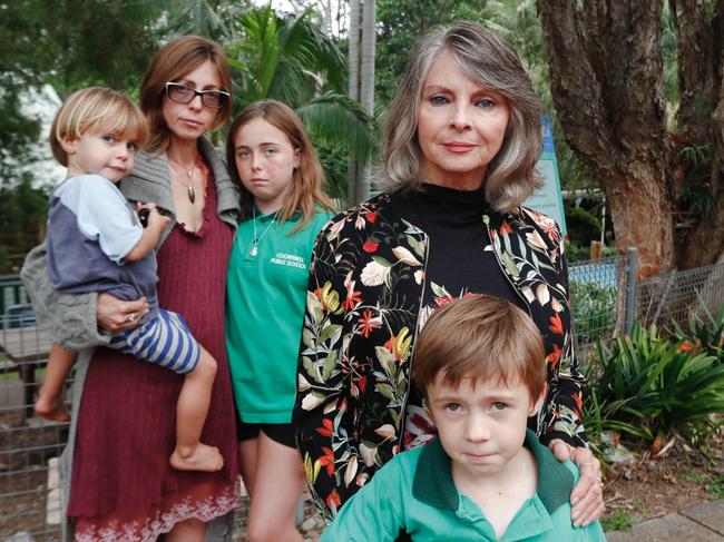 Delvene Cornell (front) with grandson Quin, 6, her daughter Allira (left) and grandchildren Aelfie, 3, Ayla, 12, is fighting to keep Coorabell Public School open. Picture: Danielle Smith