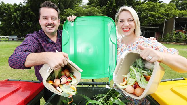 Labor councillors Jared Cassidy and Kara Cook will launch a new policy to include food scraps in green bins. Pics Tara Croser.