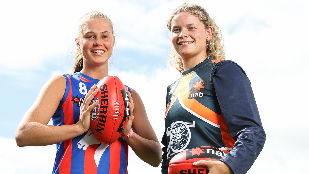 Top AFLW draft prospects Charlie Rowbottom of Oakleigh Chargers and Georgie Prespakis of Calder Cannons. (Photo by Martin Keep/AFL Photos via Getty Images)