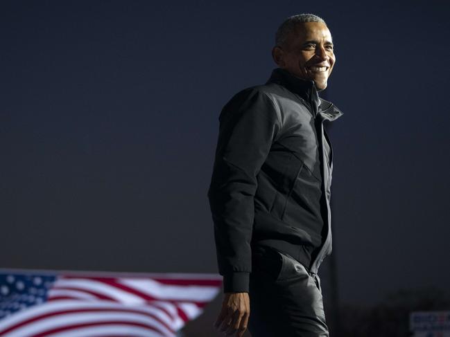 Former President Barack Obama speaks during a drive-in campaign rally with Democratic presidential nominee Joe Biden in Detroit, Michigan. Picture: AFP