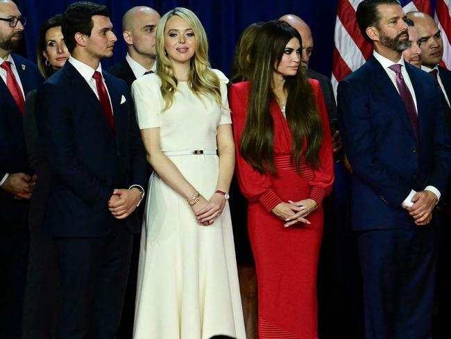 Tiffany Trump and her husband Michael Boulos, Kimberly Guilfoyle, her partner Donald Trump Jr. on election night event at the West Palm Beach Convention Center in West Palm Beach, Florida. Picture: AFP