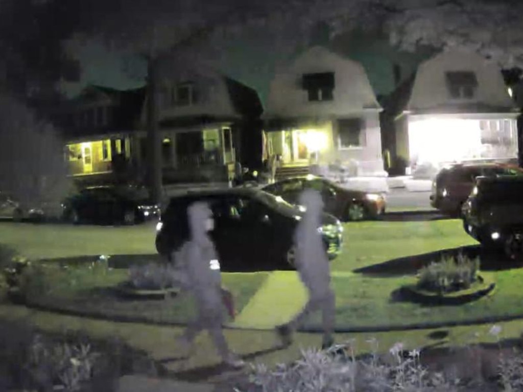 Ring Doorbell footage shows the two masked suspects approaching the house. Picture: KSDK