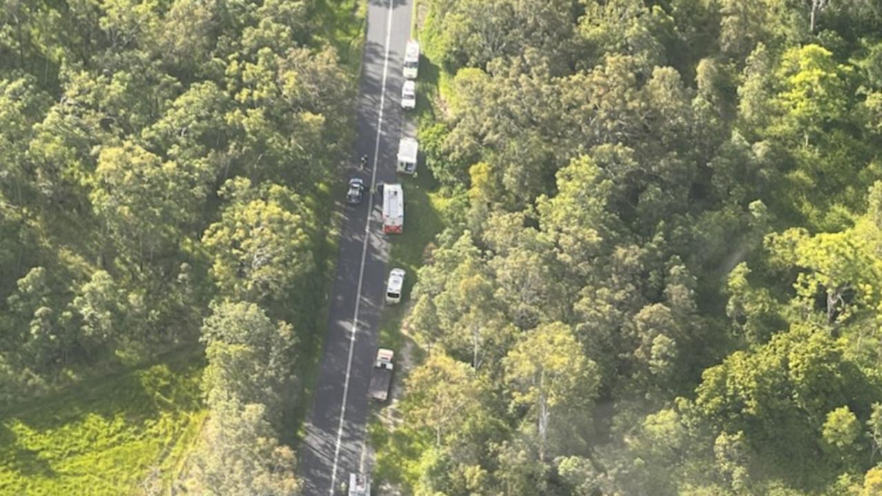 RACQ CQ Rescue landed on the oval at Pinnacle, 54km west of Mackay yesterday, to transfer a critically injured driver to Mackay Base Hospital after a horror smash on Mackay Eungella Road. Picture: RACQ CQ Rescue