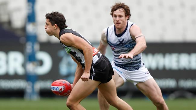 Trent Bianco was one of seven Collingwood debutants this season after playing his first game on Saturday. Picture: Michael Willson/AFL Photos via Getty Images