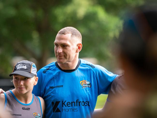 Northern Pride BMD Premiership coach Colin Wilkie with his team during their Army Weekend in the 2025 pre-season. Picture: Northern Pride.