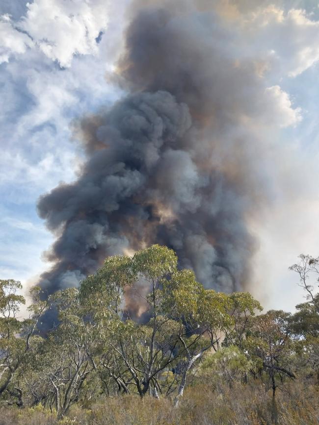 Smoke coming from the Alligator Gorge scrub fire at the Mount Remarkable National Park.