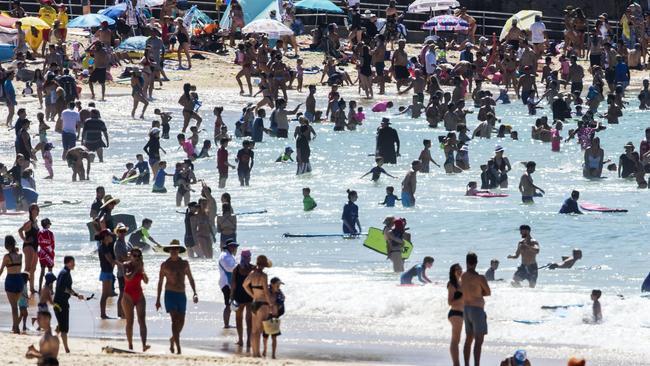 Beat the heat! Bondi Beach was a popular spot — event at 9.11am! Picture: Jenny Evans