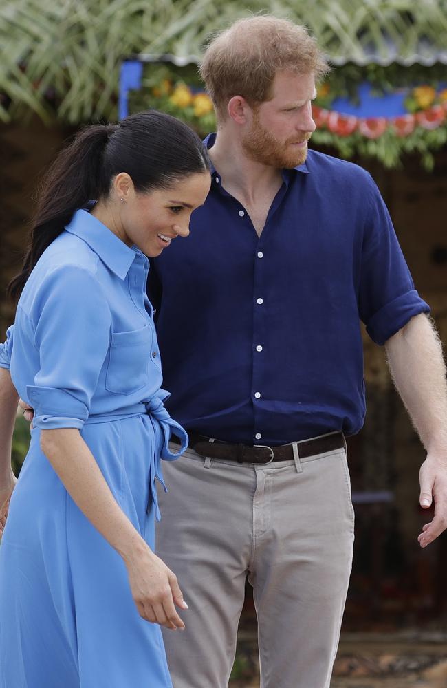 Meghan and Harry visited Tupou College in Tonga. Picture: AP