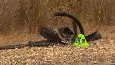 The victim’s bike left crumpled on the side of Princes Highway. Picture: 7 News.