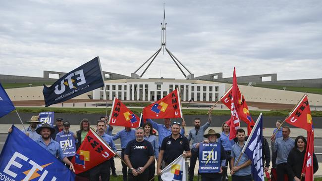 ‘Fed up’ parliament tradies went on strike on Monday. Picture: NCA NewsWire / Martin Ollman