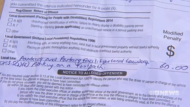 She said she had been parking there for over a year without any problems. Picture: Nine News