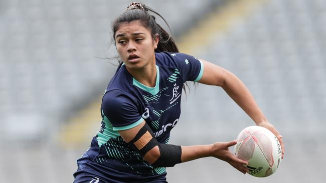 Alysia Lefau-Fakaosilea prepares ahead of a match against New Zealand. Picture: AAP Image/David Rowland