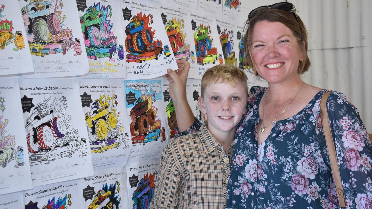 Proud mum Lynette Jackson with eight-year-old son Henry of Queens Beach State School and his entry into the Bowen Show colouring competition. Picture: Kirra Grimes