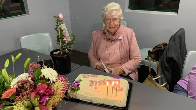 Bessie Webb celebrates her 99th birthday with the Woolgoolga and Orara Valley Lions Clubs.