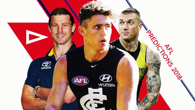 Bryce Gibbs, Charlie Curnow and Dustin Martin feature in our fearless AFL predictions for 2018.