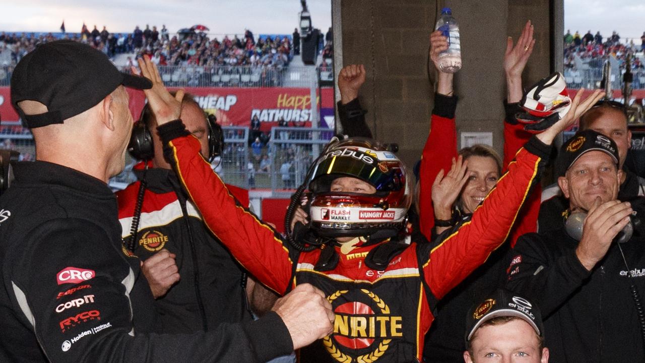 David Reynolds celebrates taking pole position for 2018 Bathurst 1000.