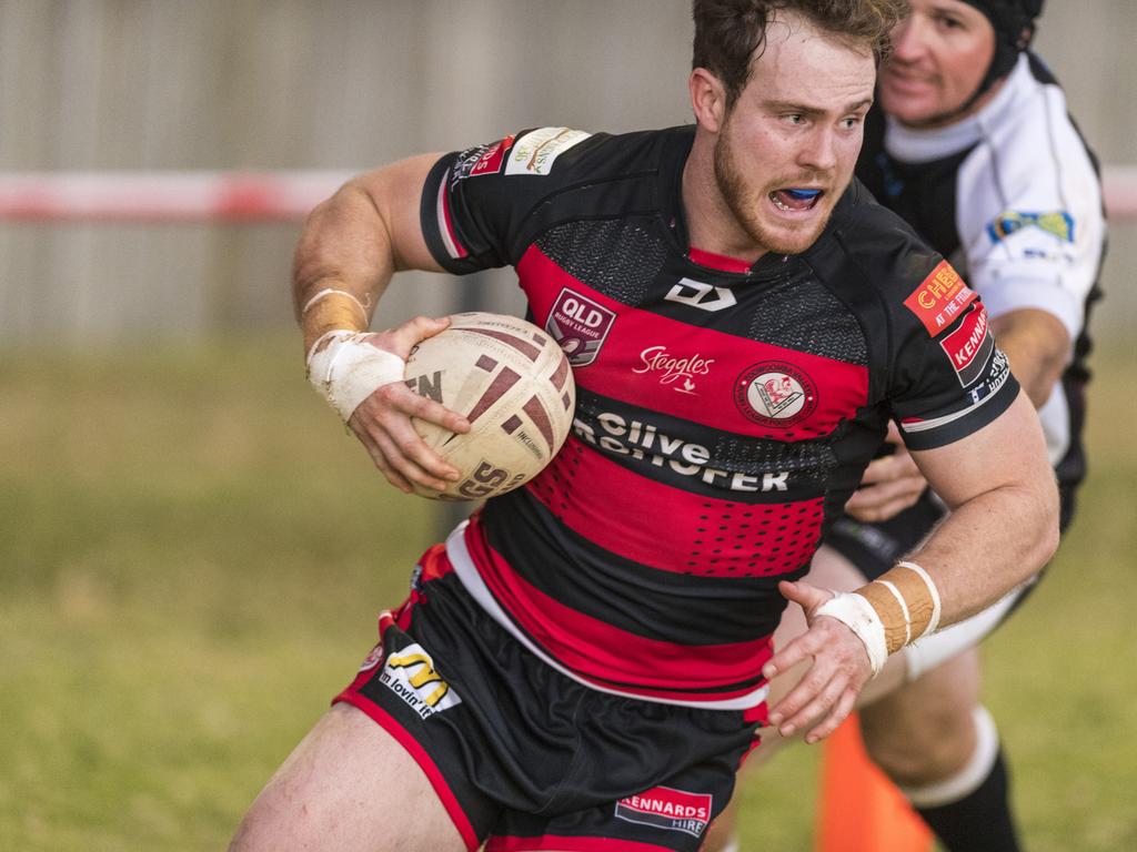 Alexander Brown gets his third try for Valleys against Oakey in TRL A grade round 10 rugby league at Herb Steinohrt Oval, Sunday, June 20, 2021. Picture: Kevin Farmer