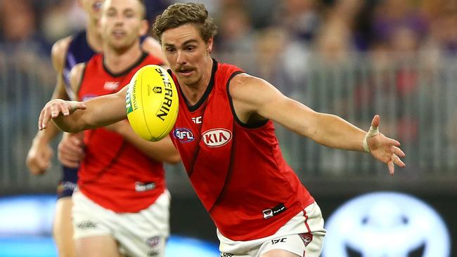 Joe Daniher tries to gather the ball against Fremantle.