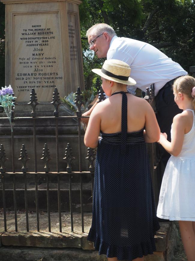 Mr Morrison at Windsor church where ancestor William Roberts is buried. Picture: St. Matthew's Anglican Church Windsor