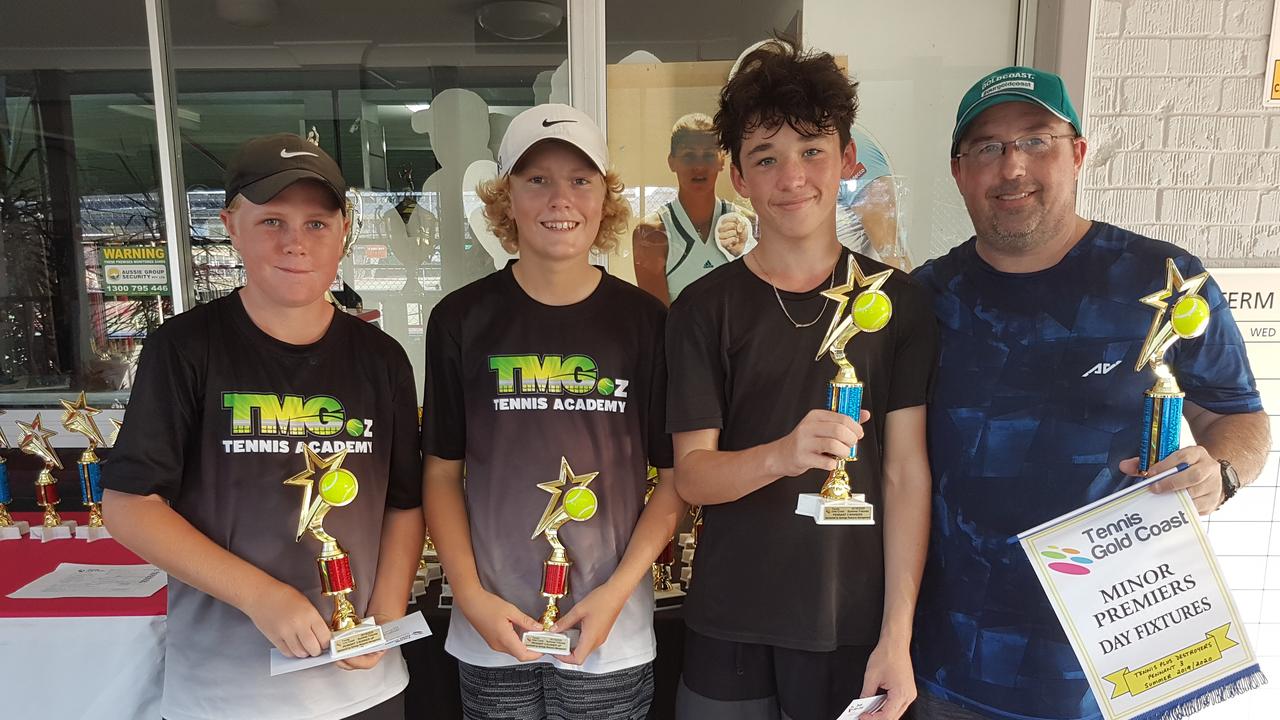 Gold Coast tennis finals. P3 - Connor Denny, Rhys Armitage (TMGoz Tigers) &amp; Lachlan Henry, David Henry (Tennis Plus Destroyers)