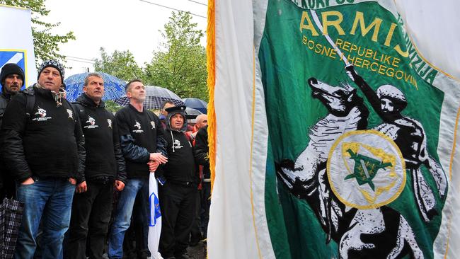 Veterans, former members of the predominantly Muslim "Armija BiH" and their Croat counterparts, former members of "HVO" (Croat Council of Defense) protest against the Bosnian government's refusal to pass a law on recognition of basic rights for more than 200,000 ex-fighters. Picture: AFP