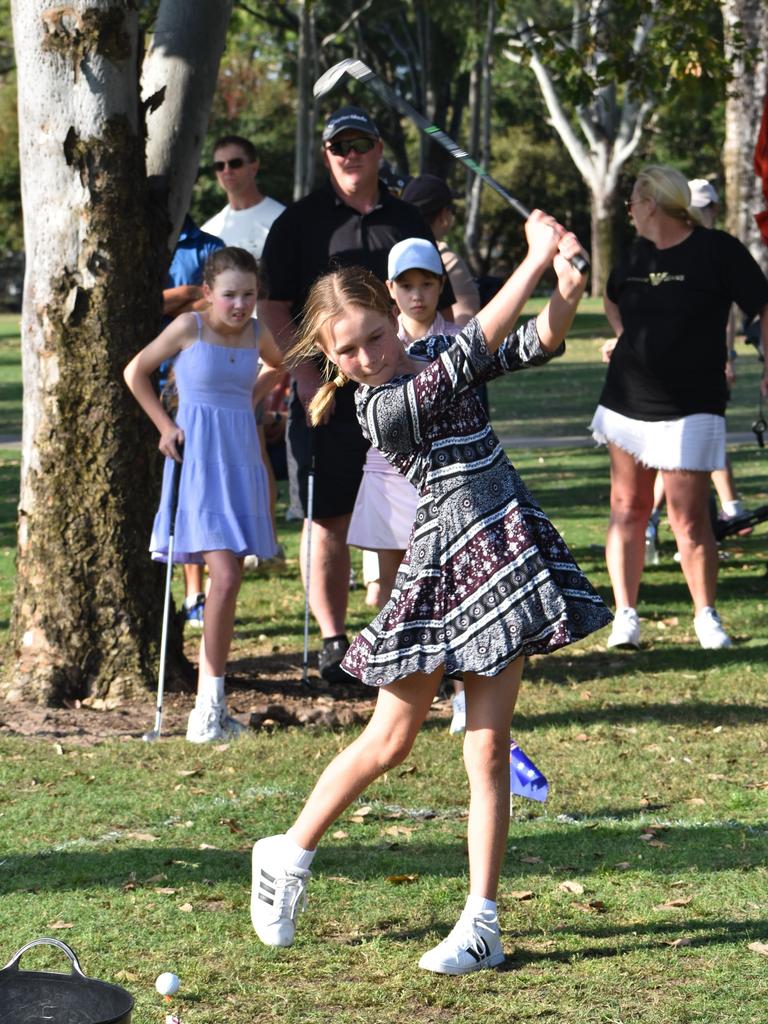 The Gold Coast's Billie Thompson in full swing in the shootout at the Rockhampton Golf Club in the lead-up to the US Kids Golf Foundation Australian Open being played on September 27 and 28.