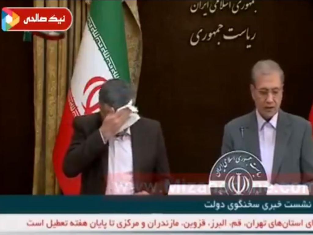 Iraj Harirchi appears unwell in a TV press conference downplaying the coronavirus crisis in Iran.