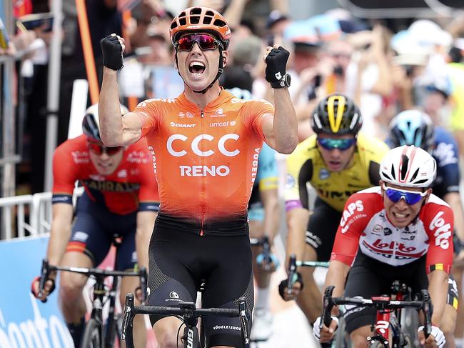 CYCLING - Tour Down Under - Stage 2 - Norwood to Angaston. Stage winner and new ochre jersey winner - Patrick Bevan riding for CCC team. Picture SARAH REED