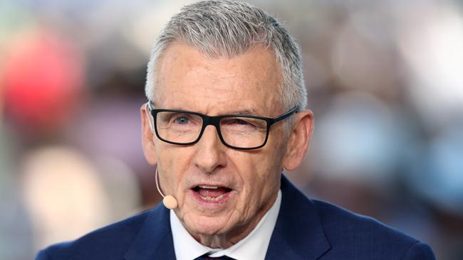 Bruce McAvaney has some sage advice for Gout Gout. Photo by Jason McCawley/Getty Images