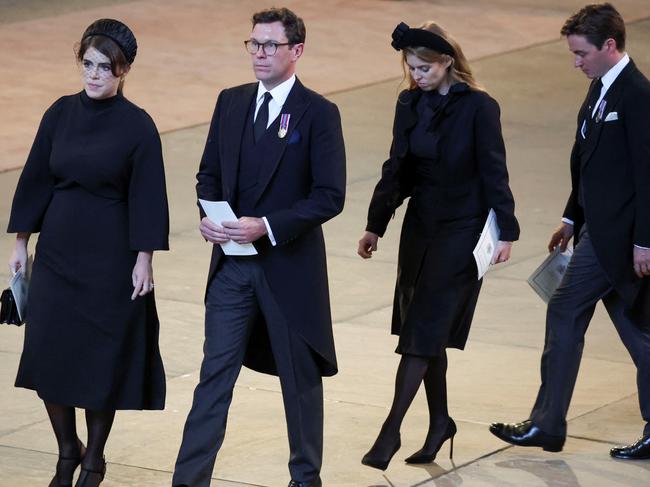 Princess Eugenie, her husband Jack Brooksbank, Princess Beatrice and husband Edoardo Mapelli Mozzi. Picture: Getty Images