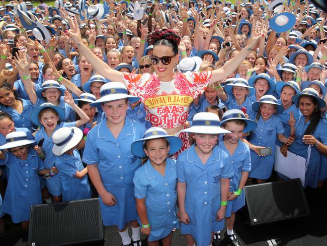 Katy Perry visits Mandeville Hall Girls School in Melbourne. Picture: Alex Coppel