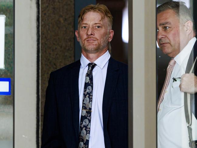 James Latchford, 45, leaves the Melbourne Magistrates’ Court charged with failing to provide a blood sample following the crash which killed Herald Sun journalist Sam Landsberger. Picture: Aaron Francis