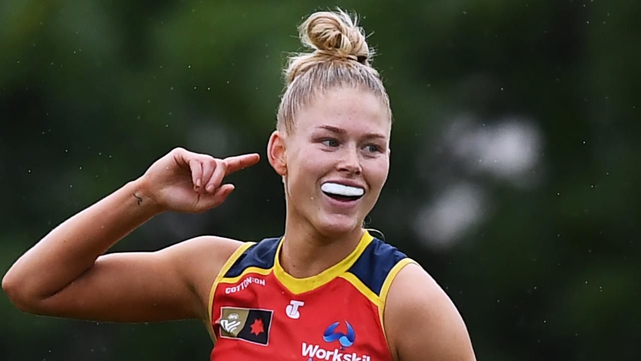 All-Australian forward Ashleigh Woodland has moved from Adelaide to 2022 expansion side Port Adelaide in the AFLW Priority Signing Period. Picture: Mark Brake / Getty Images