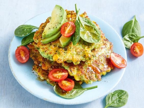 Broccoli, corn and haloumi fritters.