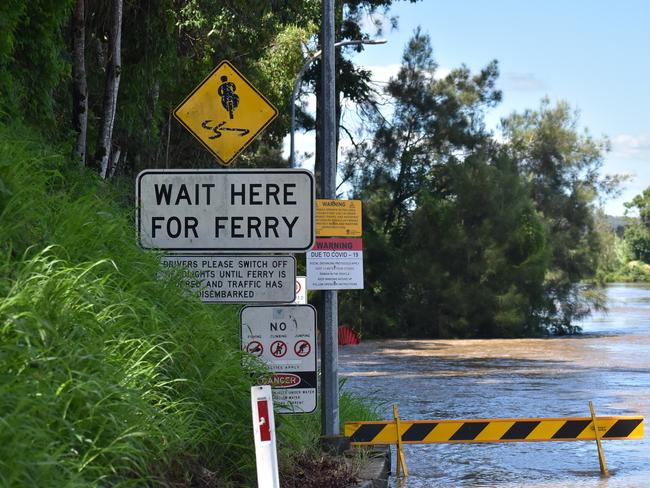 The Lawrence Ferry remains out of service as flood water continues to flow down the Clarence River (March 24, 2021)