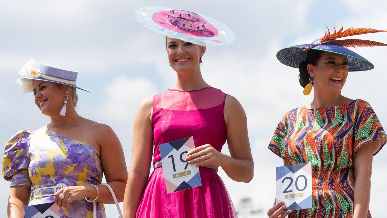 Fashions on the Field finalists Kiri Marschall, Hannah West and Stefani Raines. Picture: Che Chorley