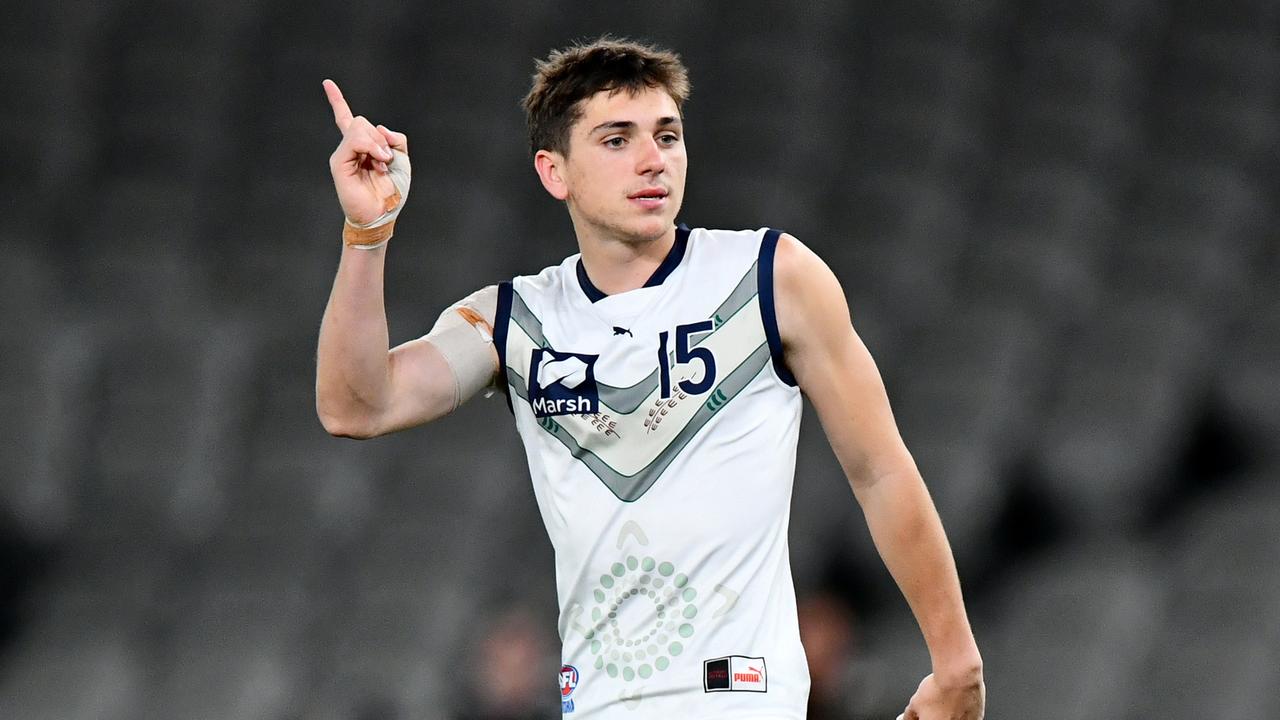 Xavier Ivisic celebrates a goal for Vic Country. Picture: Josh Chadwick/AFL Photos