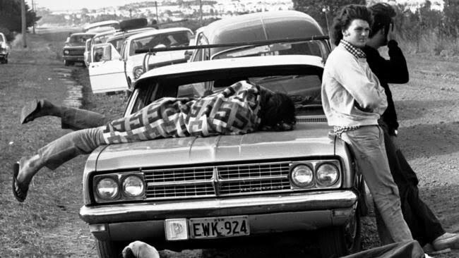 Attendees in a traffic jam waiting to enter the Sunbury festival.