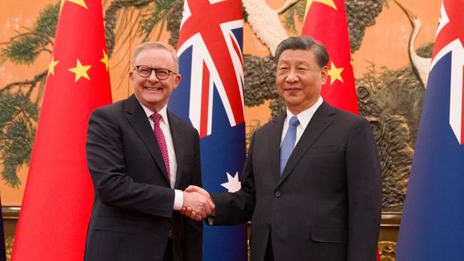 Anthony Albanese meets China's President Xi Jinping at the Great Hall of the People in Beijing. Picture: Twitter