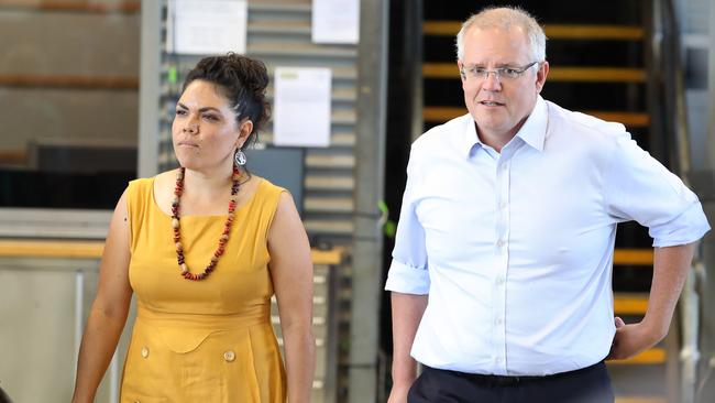 Jacinta Price with Prime Minister Scott Morrison in the electorate of Lingiari. Picture Gary Ramage