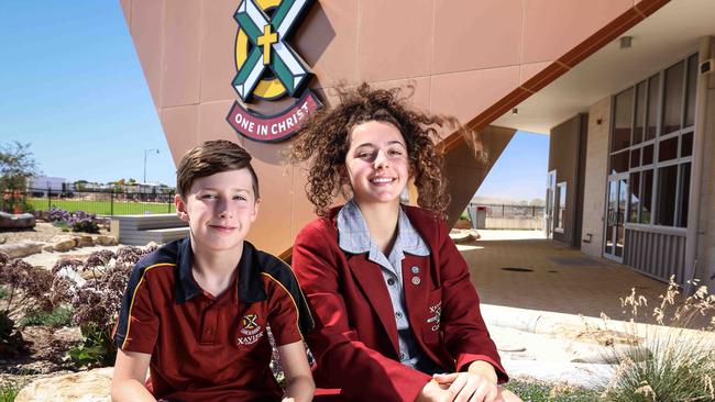 Toby and Sefanie from Xavier College in Two Wells are looking forward to returning to school. Picture: Russell Millard