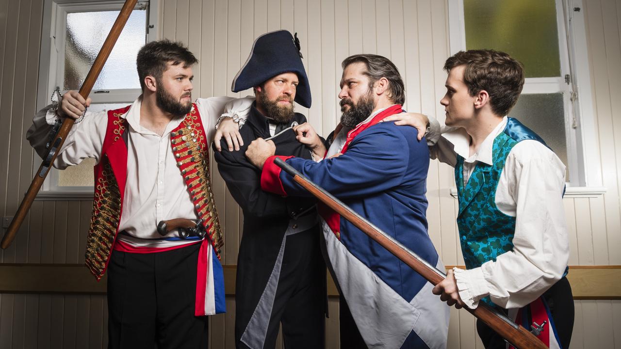 Rehearsing are (from left) Flynn Walmsley (Enjolras), Jon Maskell (Javert), Brad Kendrick (Valjean) and Oliver King (Marius) for Toowoomba Choral Society's production of Les Miserables. Picture: Kevin Farmer