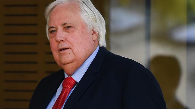 Clive Palmer arrives at the District Court in Brisbane today. Picture: AAP.