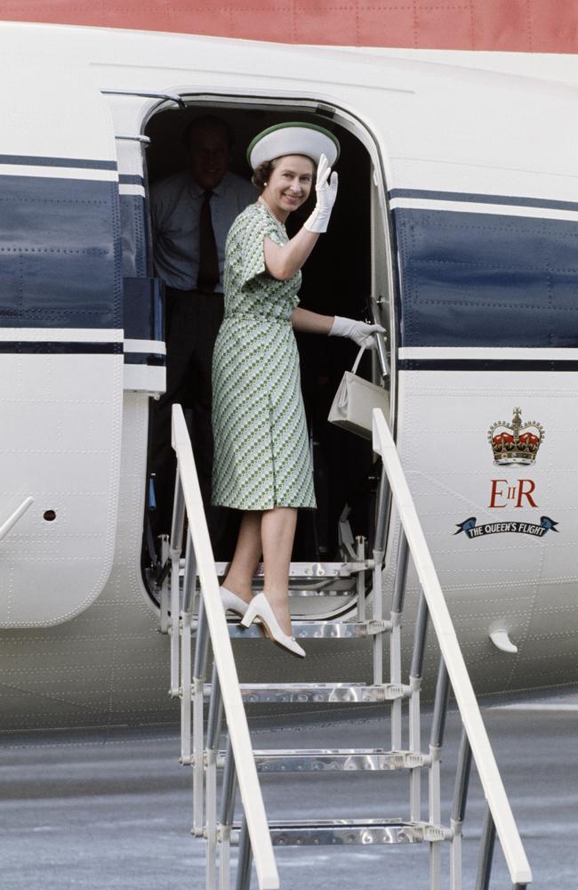 Queen Elizabeth II leaves Fiji during her royal tour, in February 1977. Picture: Getty Images