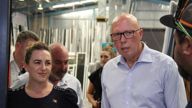 Federal Opposition leader Peter Dutton with NT Chief Minister Lia Finocchiaro in Alice Springs on Wednesday Picture: Gera Kazakov