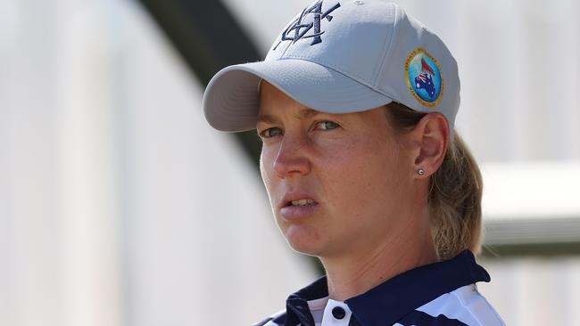 Meg Lanning preparing to bat on her return for Victoria in a one-dayer against WA at the WACA on Tuesday. Picture: Paul Kane / Getty Images