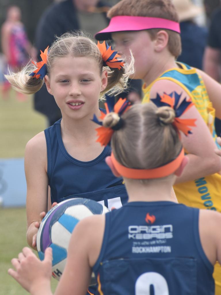 On court at the Cap Coast Junior Netball Carnival at the Barmaryee Multi Sports Precinct, Yeppoon, on August 11, 2024. Photo: Pam McKay